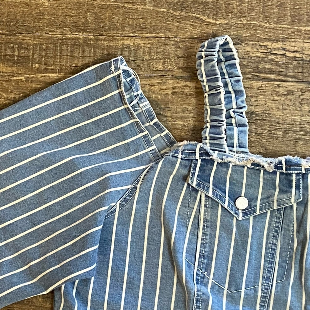 One5One Denim Stripe Cold Shoulder Cropped Top 3X Y2K Revival Western Rodeo Chic - Picture 5 of 13